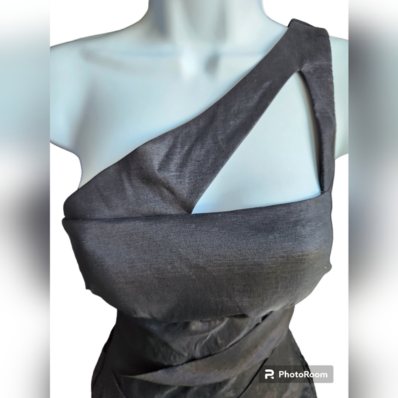 Hailey by Adrianna Papell Black Layered Dress Side Zipper One Shoulder S… - Picture 5 of 5